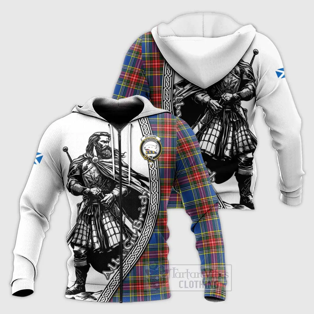 Bethune Tartan Clan Crest Knitted Hoodie with Highlander Warrior Celtic Style