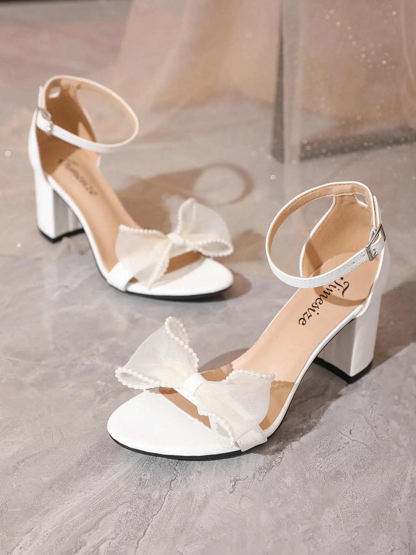 Bow Bridal Sandals Women's White High Heel Work Formal Wedding Dress Shoes, Low Heel Summer Sandals, New Arrival