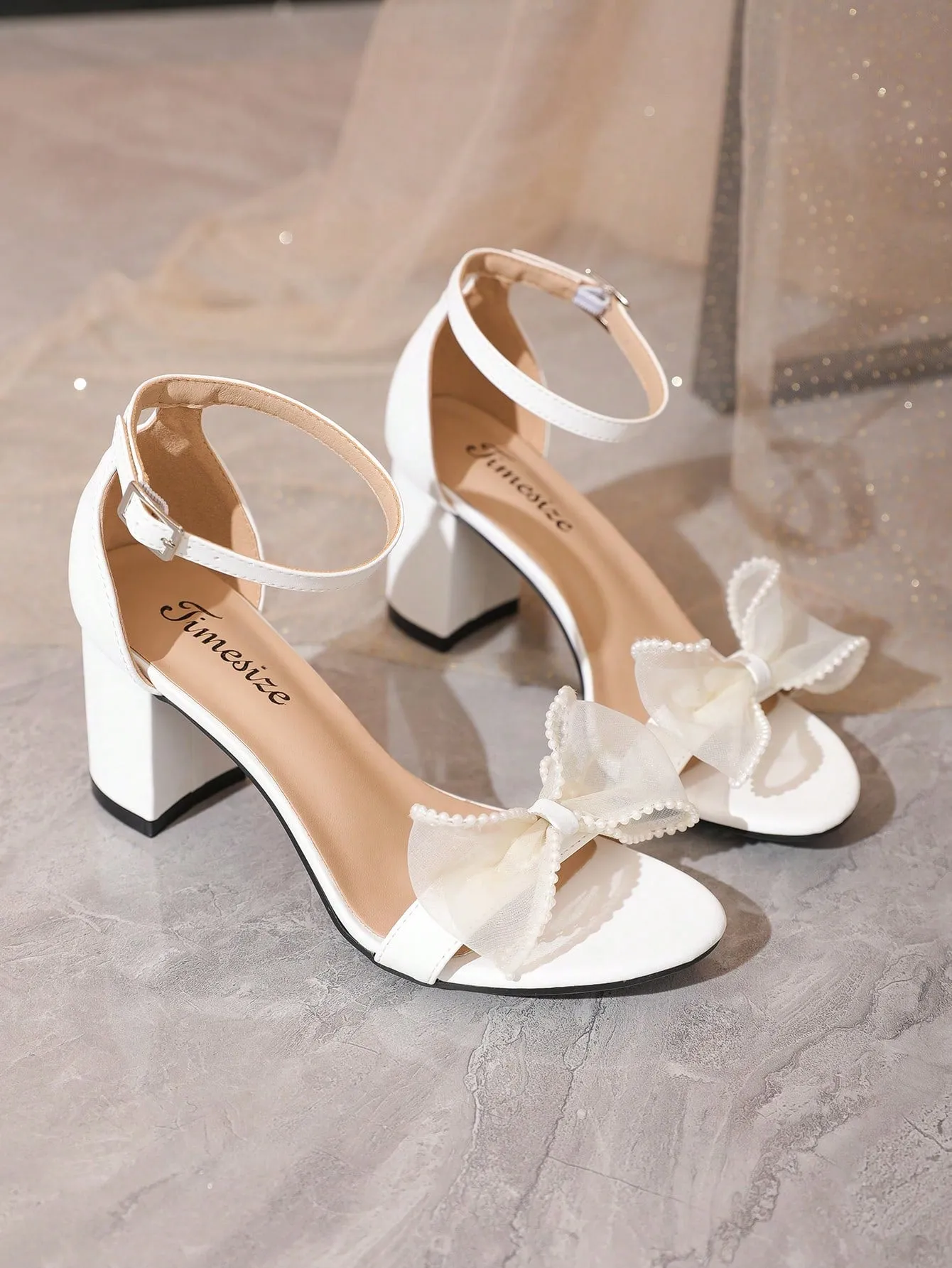 Bow Bridal Sandals Women's White High Heel Work Formal Wedding Dress Shoes, Low Heel Summer Sandals, New Arrival