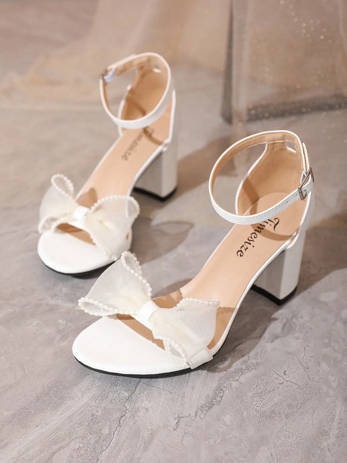 Bow Bridal Sandals Women's White High Heel Work Formal Wedding Dress Shoes, Low Heel Summer Sandals, New Arrival