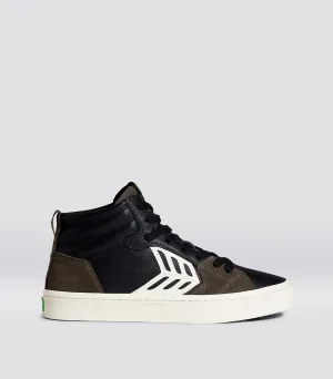 CATIBA PRO High Skate Black Premium Leather Dark Khaki Suede Ivory Logo Sneaker Men