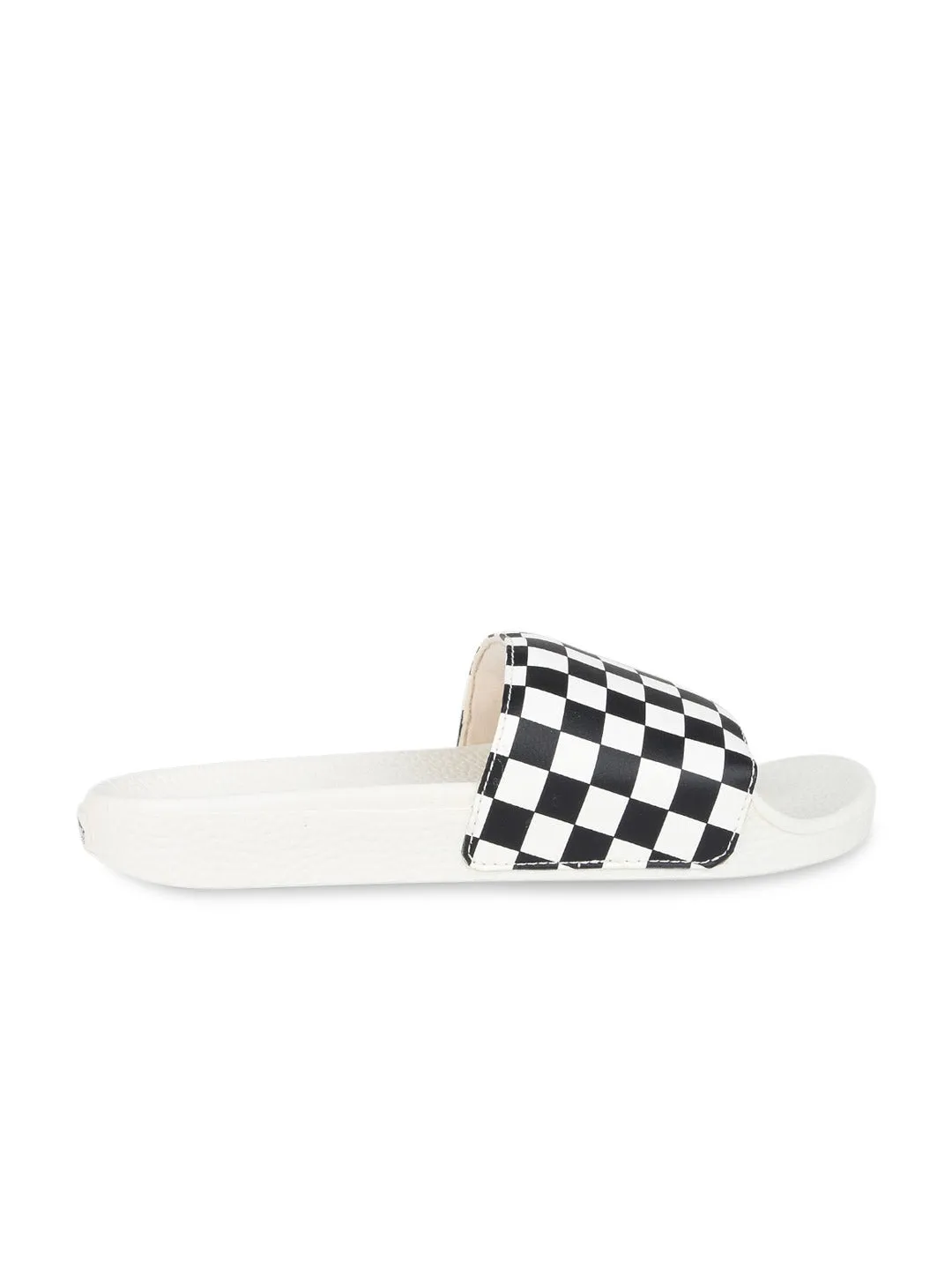 Checker Board White Women Slide On