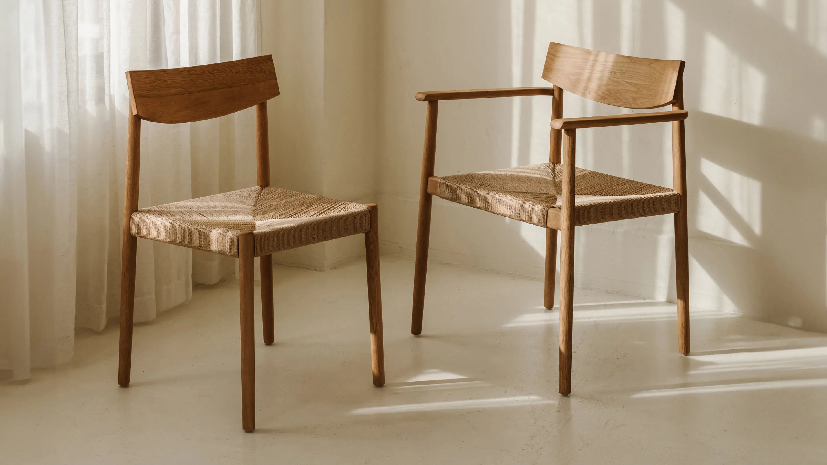 Dinner Guest Dining Chair, White Oak/ Natural Papercord Seat