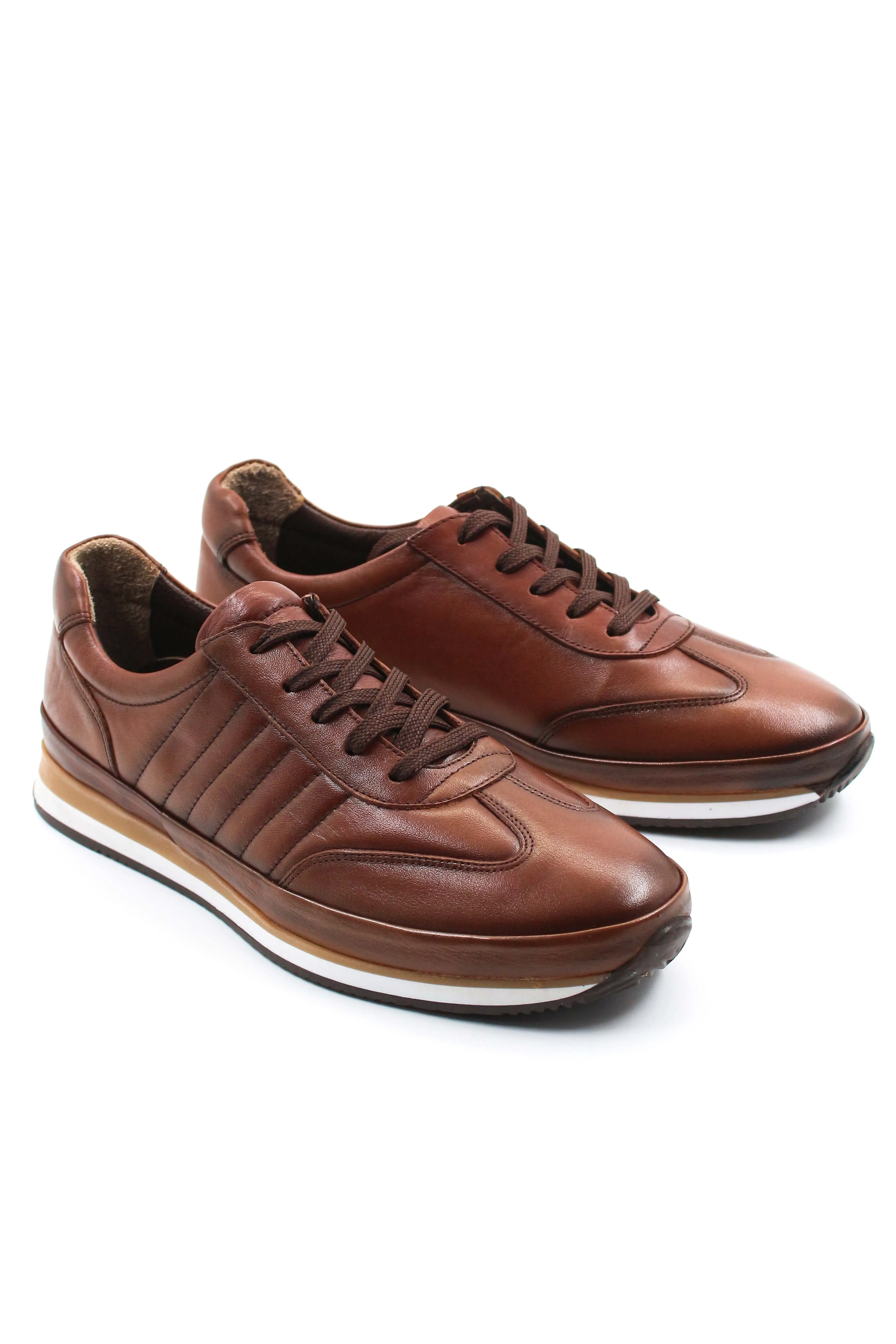 Men's Brown Leather Athletic Sneakers-Wessi