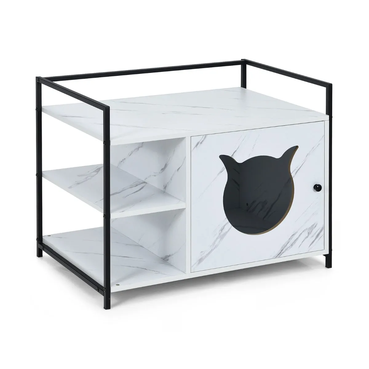 NNECW 2-in-1 Cat Litter Box Enclosure with 2-Tier Storage Shelf
