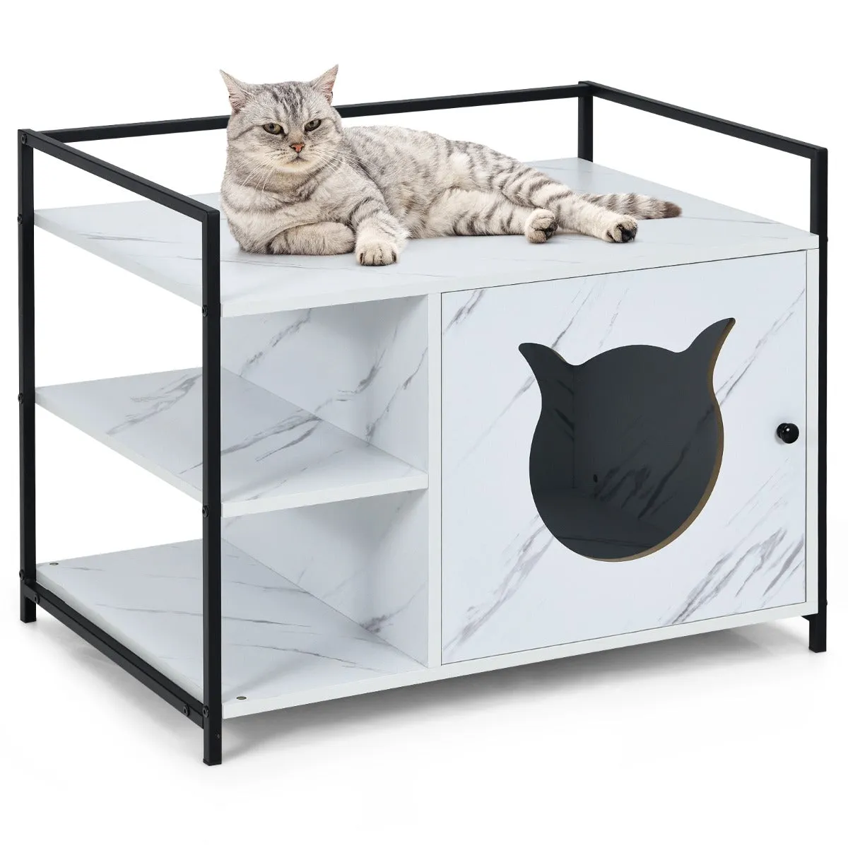 NNECW 2-in-1 Cat Litter Box Enclosure with 2-Tier Storage Shelf