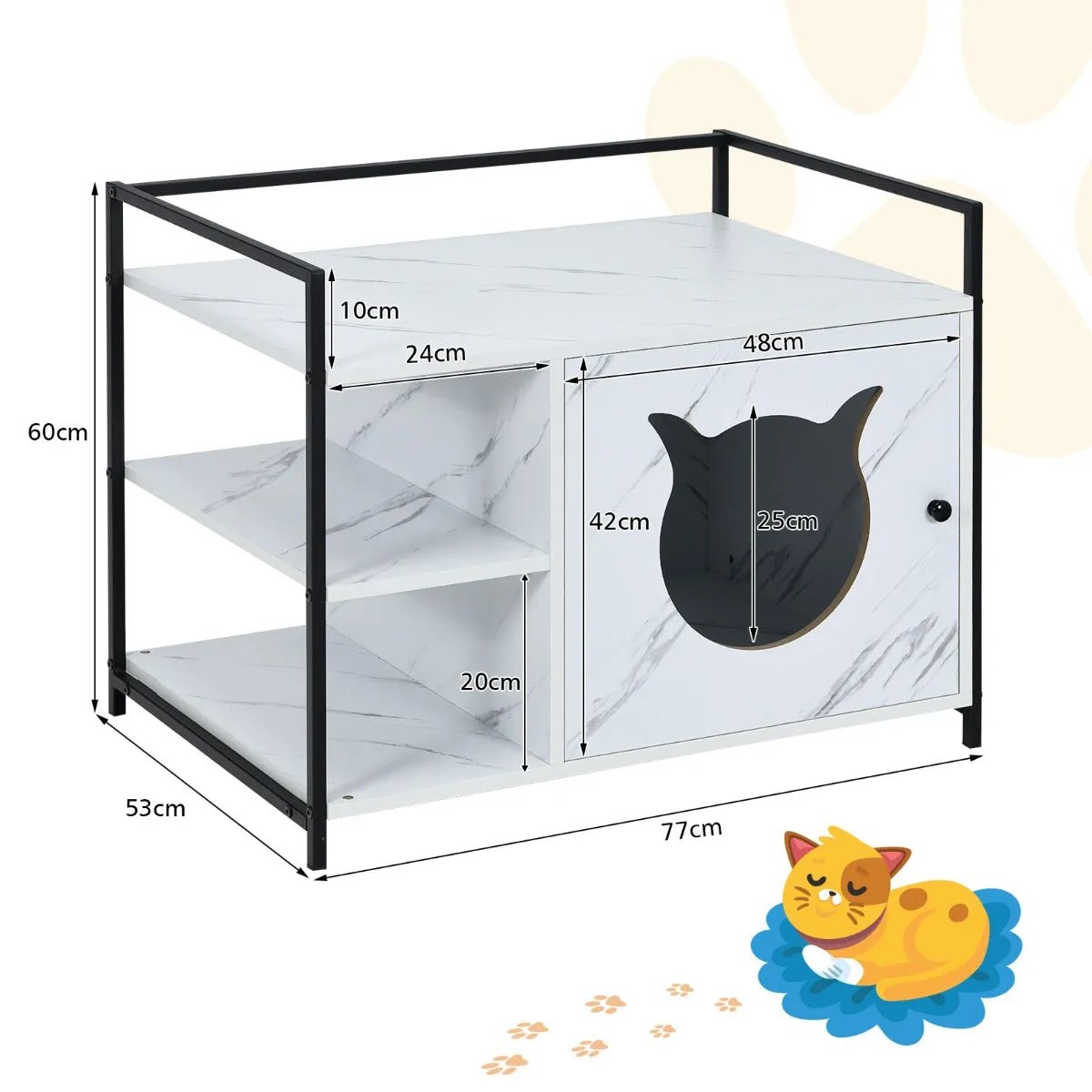 NNECW 2-in-1 Cat Litter Box Enclosure with 2-Tier Storage Shelf