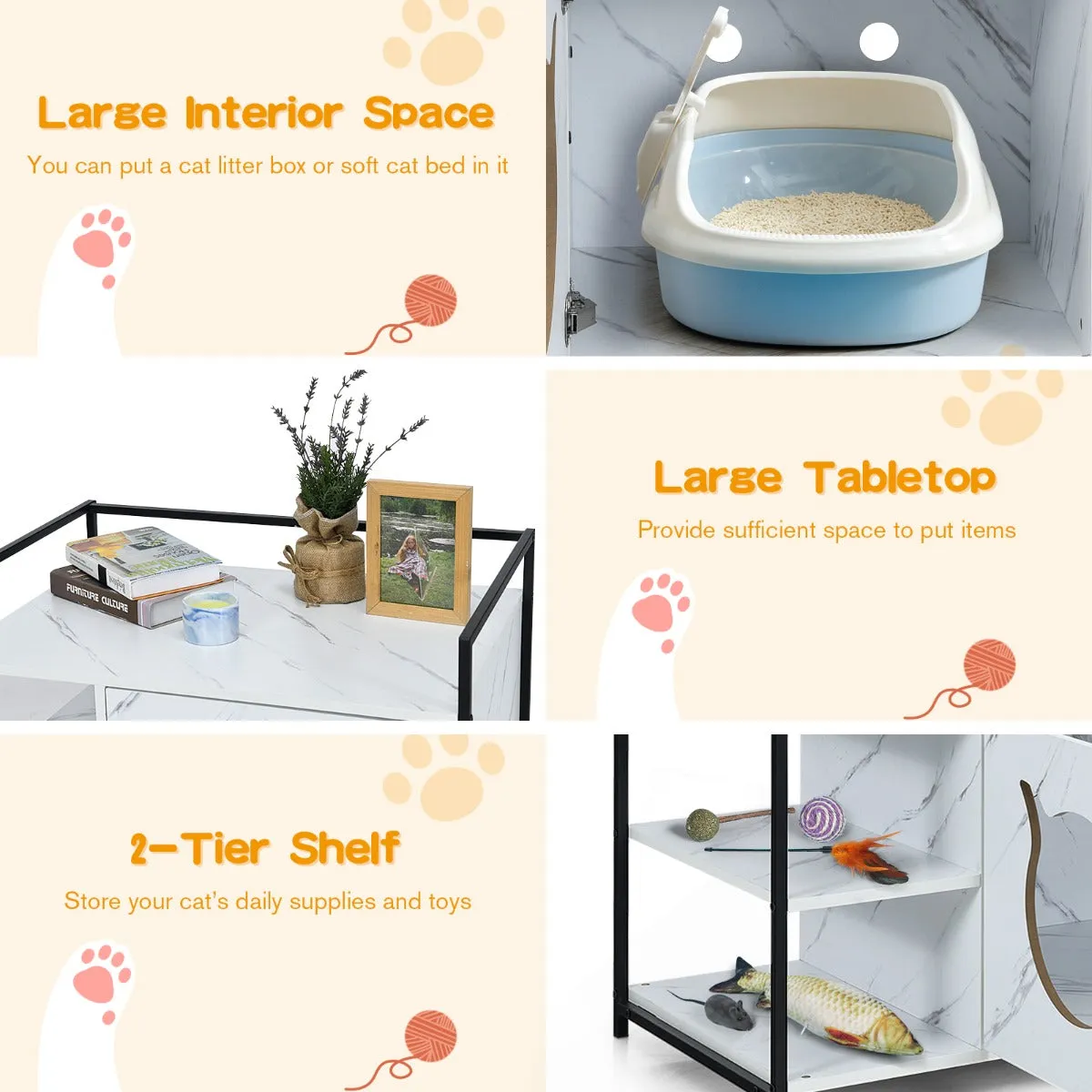 NNECW 2-in-1 Cat Litter Box Enclosure with 2-Tier Storage Shelf