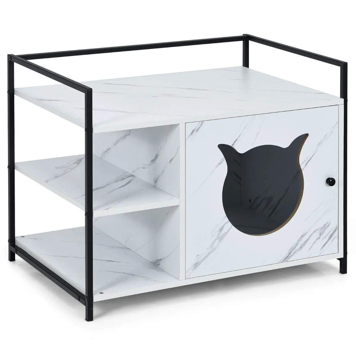 NNECW 2-in-1 Cat Litter Box Enclosure with 2-Tier Storage Shelf