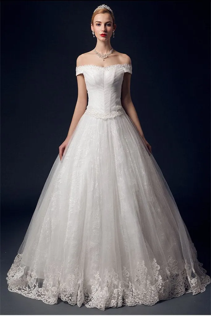 Off Shoulder Long Big Ball Gowns Wedding Dresses For Women PFW0289
