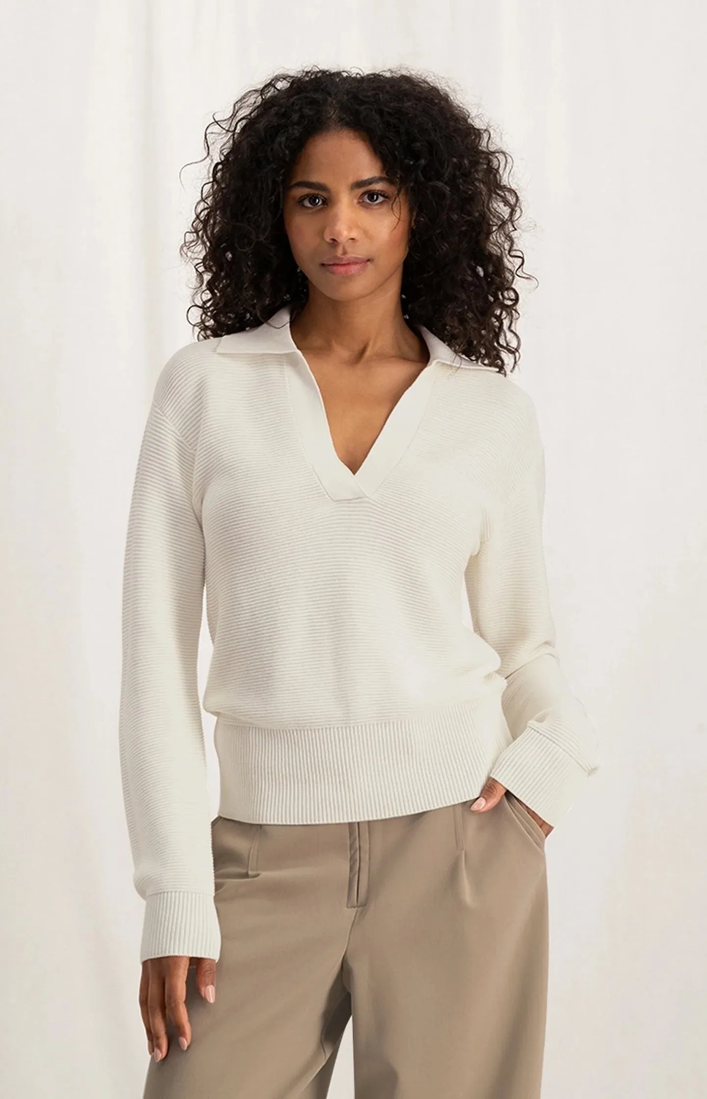 Yaya Rib Sweater With Collar